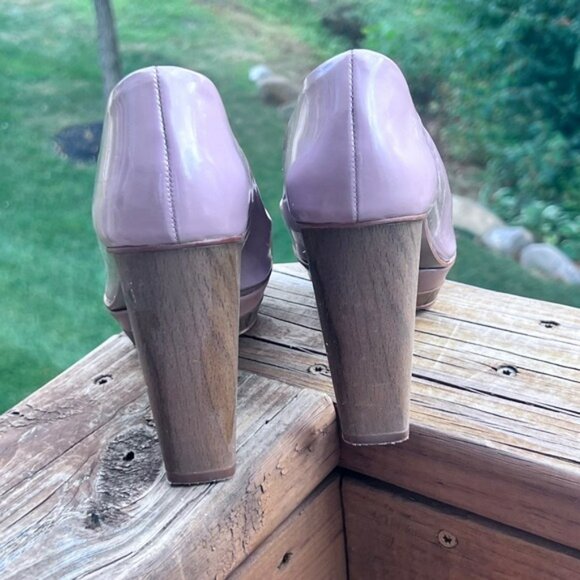 Zara Basic Collection Lilac Patent Leather Peep Toe Platform Heels - Picture 5 of 7